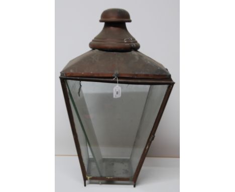 LATE 19TH/EARLY 20THC COPPER AND GLASS STREET LIGHT TOP BY WILLIAM EDGAR & SON LTD, BLENHEIM HOUSE, HAMMERSMITH, LONDON.