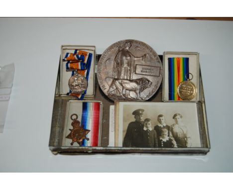 W.W.1 DEATH PLAQUE & 3- MEDALS i.e 1914-1918  STAR, GREAT WAR MEDAL & SERVICE MEDAL AWARDED TO PRIVATE STEPHEN EDMINSON, 1780