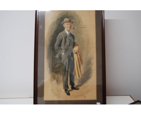 EARLY 20THC WATERCOLOUR, A FULL PORTRAIT OF MR F. E. FORSTER, SIGNED W. IRVING 1920, WITH LABEL VERSO: MESSERS W. CARLING & S
