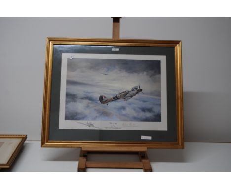 LIMITED EDITION COLOURED PRINT TITLED 'FIRST OF MANY' BY ROBERT TAYLOR DEPICTING A DOG FIGHT, 242'S SQUADRON C. O. DOUGLAS BA