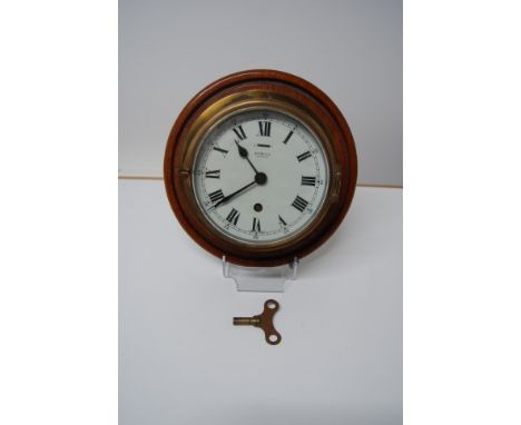 EARLY TO MID 20TH CENTURY SHIPS BRASS CLOCK BY SEWILL OF LIVERPOOL ENGLAND, WITH KEY