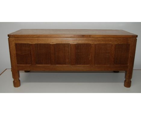 ROBERT THOMPSON 'MOUSEMAN' ADZE TOP OAK BLANKET BOX. 104CM LONG.