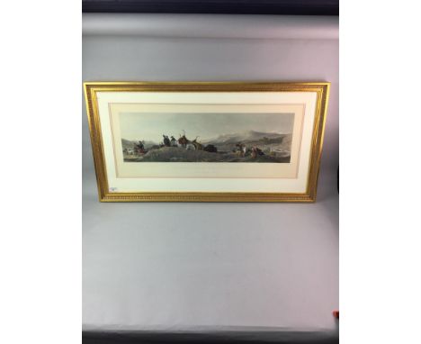 HAND COLOURED PRINT OF 'LOCH LAGGAN SCENERY' BY LANDSEER, mounted, framed and under glass