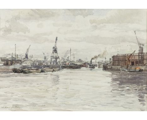 WILLIAM MCPHERSON, CANTIN BASIN, PRINCE'S DOCK watercolour on paper, signed 24cm x 34cm Mounted, framed and under glass
