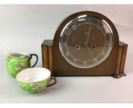 OAK MANTEL CLOCK, along with a Japanese tea service