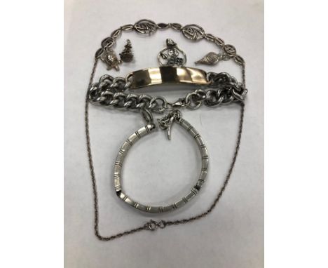 SILVER CURB BRACELET, along with silver and other jewellery, including pendants, chain, etc, approx 100g gross
