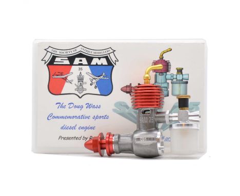 SAM 25 aero model aircraft engine, 0.25cc diesel, Doug Wass commemorative, serial number 31, boxed