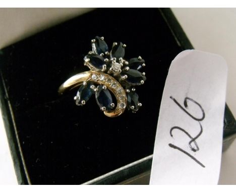 An unusual 14ct gold sapphire & diamond ring approx   size L         