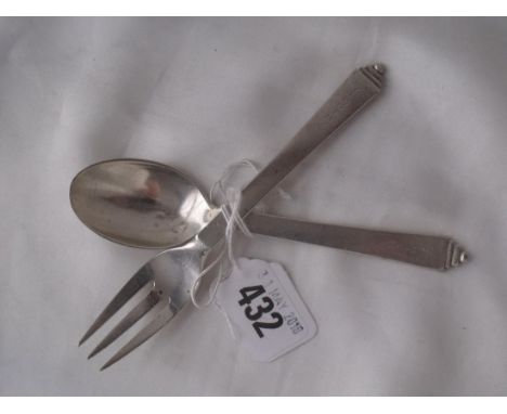 George Jenson Christening spoon & fork. Import mark   Lon  1938 70g        