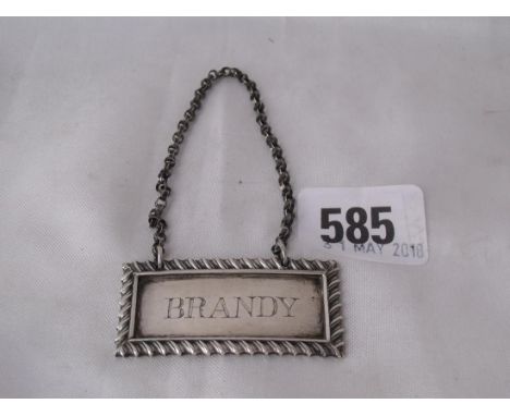 Georgian style brandy ticket 2” wide Chester 1895 by M Bros