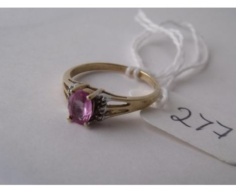 9ct pink stone set ring with diamond shoulders    