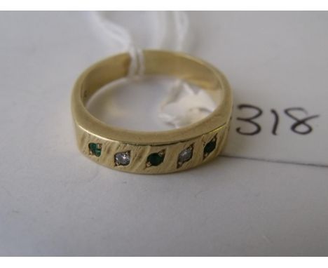 18ct gold emerald & diamond half hoop ring approx   size P  6.3g        