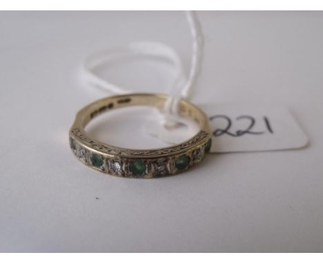 9ct emerald & diamond half hoop ring approx size K 2.3g  