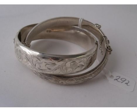 Wide silver scroll engraved bangle also a slimmer similar silver one 41g       