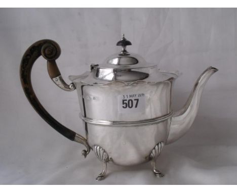 Late Victorian circular teapot with cable girdle and card cut rim 10” over handle Birm 1900 by WA 605g