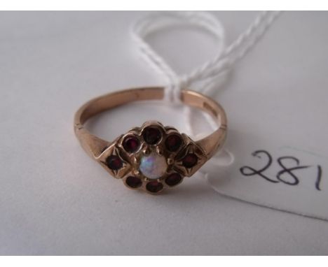 9ct rose gold garnet and opal ring approx size O   