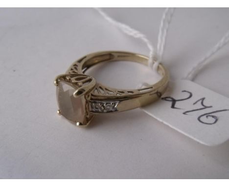 9ct yellow stone ring set with diamond shoulders approx   size N         
