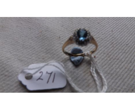9ct oval blue topaz & diamond cluster ring (size M1/2).   