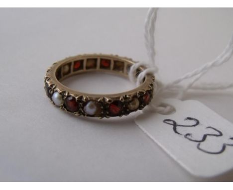 9ct pearl & garnet eternity ring approx size L   