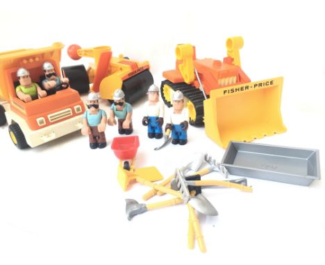 A Collection of Fisher Price toys Including Steam Roller. Dump Truck and Balldozer.