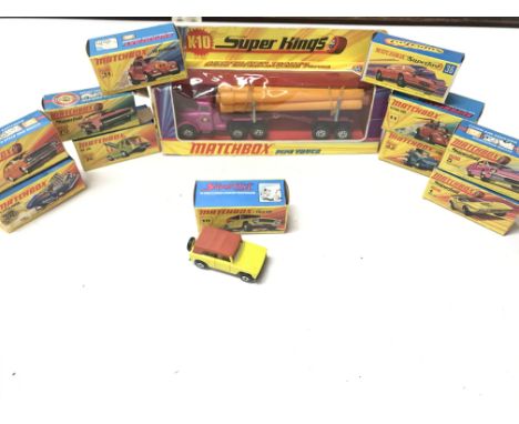 A Boxed Matchbox Pipe Truck #K-19 and a Collection Of 11 matchbox Boxed Superfast Cars.