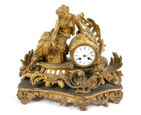 Late 19th century French gilt metal mantel clock, the brass drum movement marked Ducasse Claveau & Cie, Paris, numbered 1146,