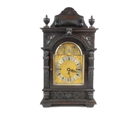 Victorian oak cased Westminster chime bracket clock, with triple fusee movement chiming on eight bells and striking gongs wit