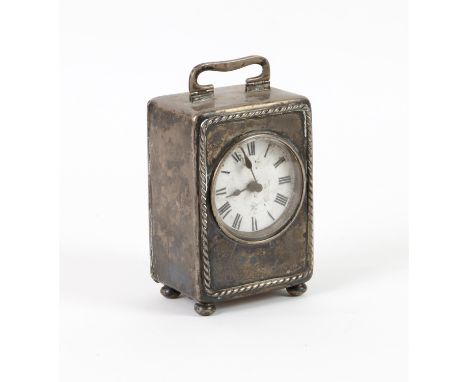 Silver cased carriage timepiece with French movement, Birmingham 1922, 13cm and a French brass carriage timepiece with case. 
