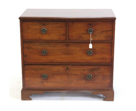 19th century mahogany straight front chest of two short over two long drawers, on bracket feet, h83.5cm w89.5cm 47.5cm 