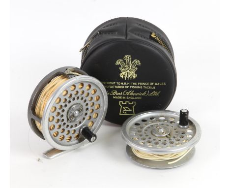 Hardy Marquis No 5 trout fly reel with U shaped line guard and back-plate tension adjuster, 3" with sparespool in Hardy caseC