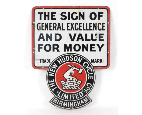New Hudson Cycle Co. enamel advertising sign, 55 x 41cm.