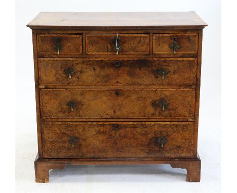 18th century mahogany chest of three short over three long graduated long drawers on bracket feet, h95cm w99cm d54cm