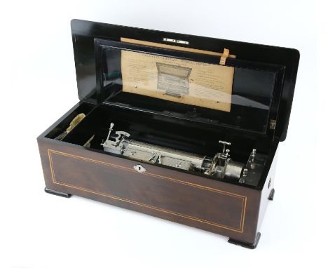Paillard Amobean Cylinder Music Box No. 97832, playing six airs, key wound with nine interchangeable 21.25cm cylinders, singl