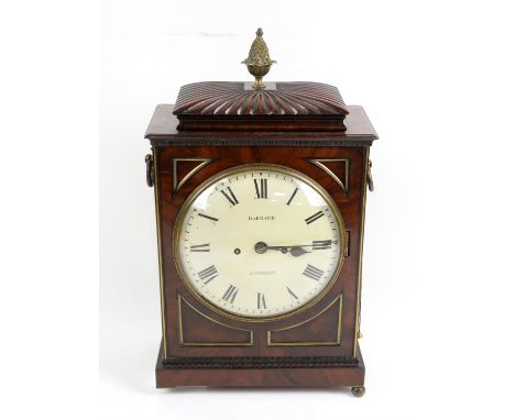 19th century mahogany eight day repeating bracket clock, the painted Roman dial signed Barraud, London, four pillar associate