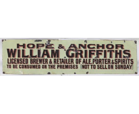 Hope and Anchor, William Griffith enamel advertising sign, 30.5 x 121cm approx.Condition Report:  Most likely early 20th cent
