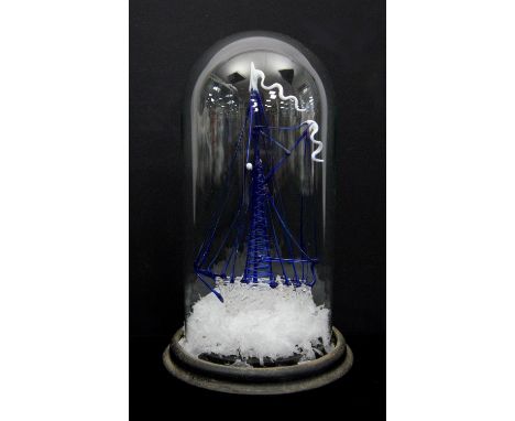 Late 19th century glass model frigger of a ship, under glass dome, dome 23cm high,