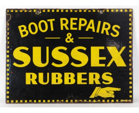 Boot Repairs and Sussex Rubbers double-sided enamel advertising sign, 45.5 x 60.5cm.