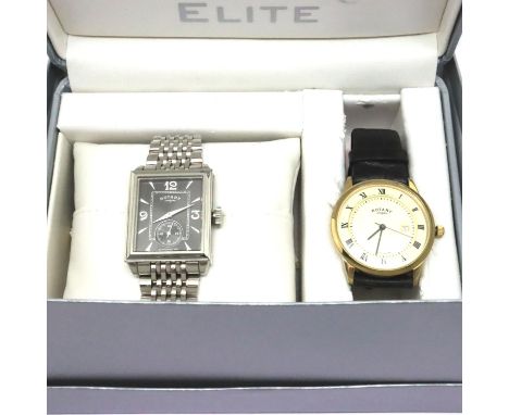 Rotary; two gents wristwatches, one gold plated, the other stainless steel, both require batteries. P&amp;P Group 1 (£14+VAT 