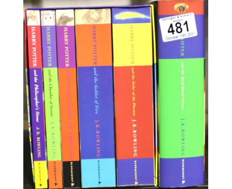 Harry Potter Bloomsbury edition boxed set of five first edition paperback books with the sixth book separate and in hardback,