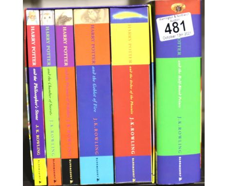 Harry Potter Bloomsbury edition boxed set of five first edition paperback books with the sixth book separate and in hardback,