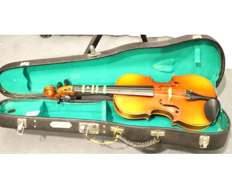 Cased child size violin. Not available for in-house P&amp;P, contact Paul O'Hea at Mailboxes on 01925 659133 