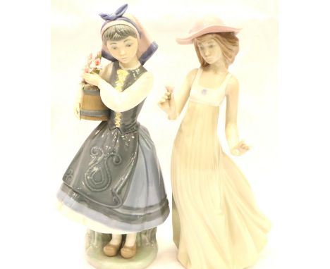 Two ladies with flowers, Lladro and Nao. P&amp;P Group 3 (£25+VAT for the first lot and £5+VAT for subsequent lots) 