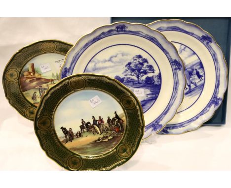 Two limited edition Spode Antique Golf Series plates and a pair of Royal Doulton golf related chargers. P&amp;P Group 3 (£25+