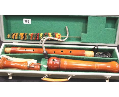 Wooden bass recorder in a fitted box, marked Germany. Not available for in-house P&amp;P, contact Paul O'Hea at Mailboxes on 