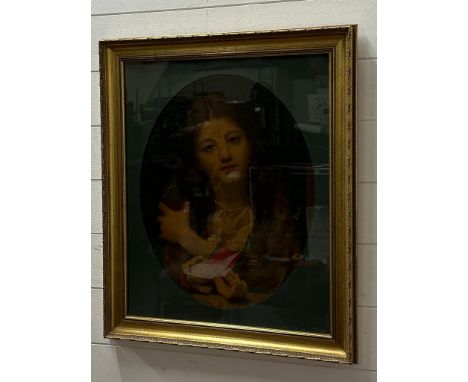 A portrait print of a young lady in an oval mount 56cm 47cm 