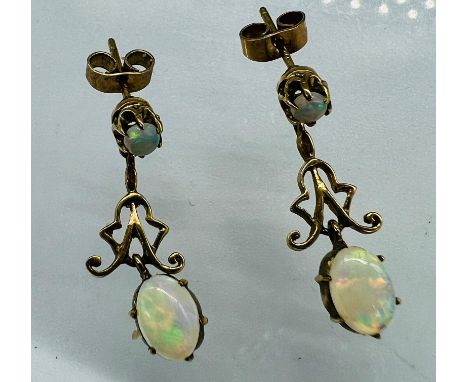 A pair of 9ct gold opal drop earrings 