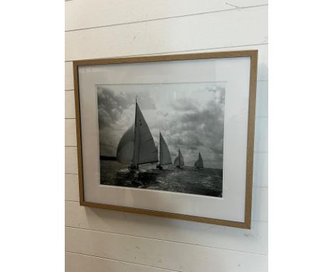 A black and white print of racing yachts 75cm x 64cm 