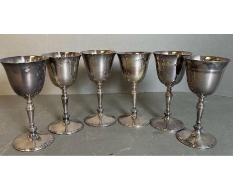 A set of six silver goblets by BD, hallmarked for Sheffield 1969, with an approximate weight of 1180g