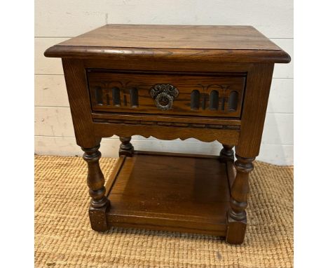 A vintage oak single drawer side table with shelf under (H53cm W96cm D38cm)