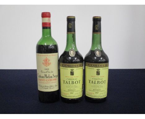 1 bt Ch. Phélan-Ségur 1966 St-Estephe Cru Bourgeois Exceptionnel, ls 2 bts Ch. Talbot 1967 St-Julien Grand Cru Classé 5mm,8 m